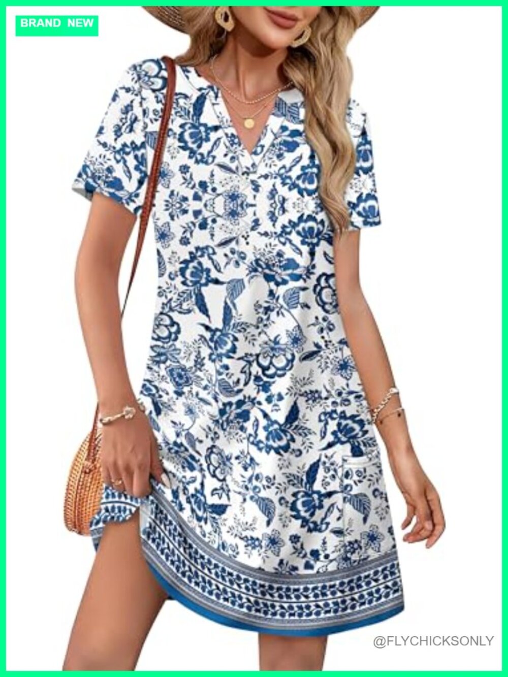 WIHOLL Summer Dress V-Neck Short Sleeve Floral Midi Beach Vacation
